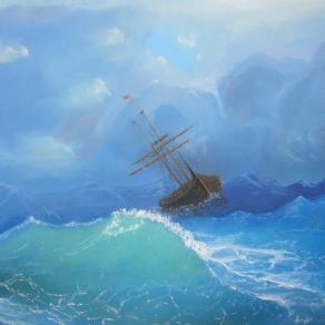 Ship in the stormy sea