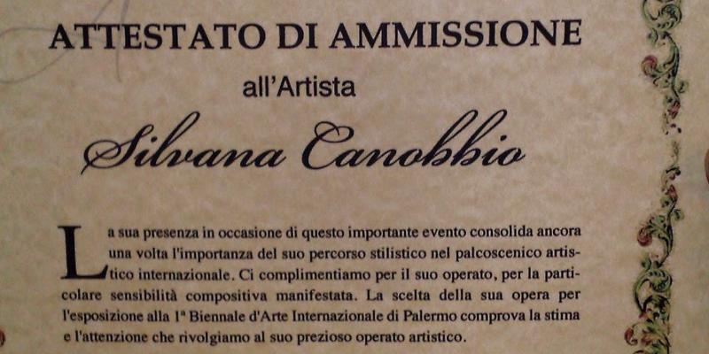 Attestato di ammissione alla Biennale di Palermo