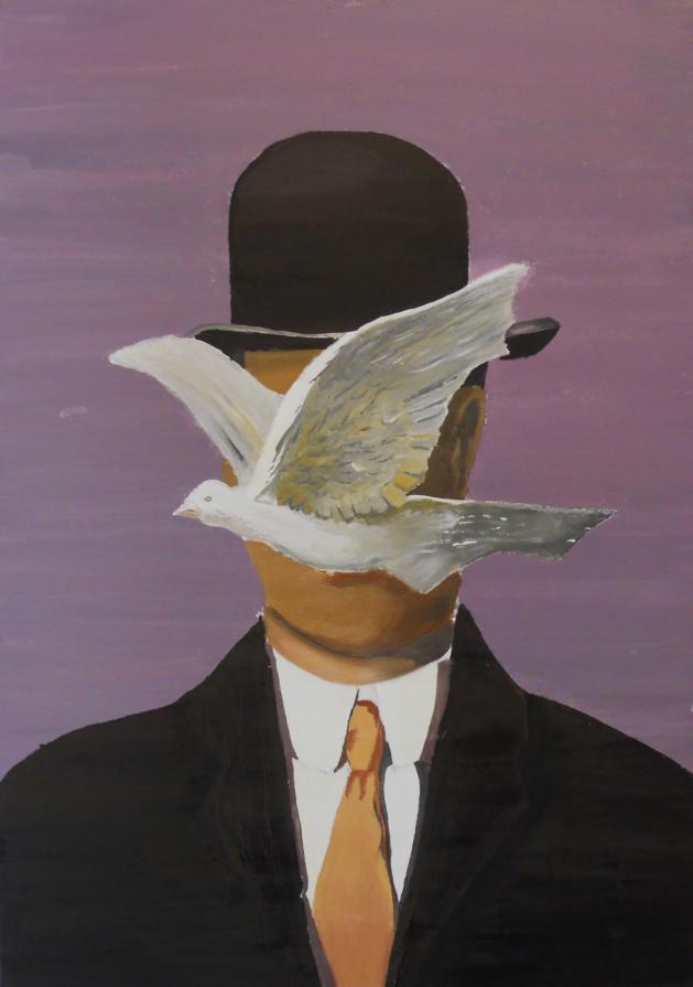 Copia di Magritte (Uomo con cappello e colomba)