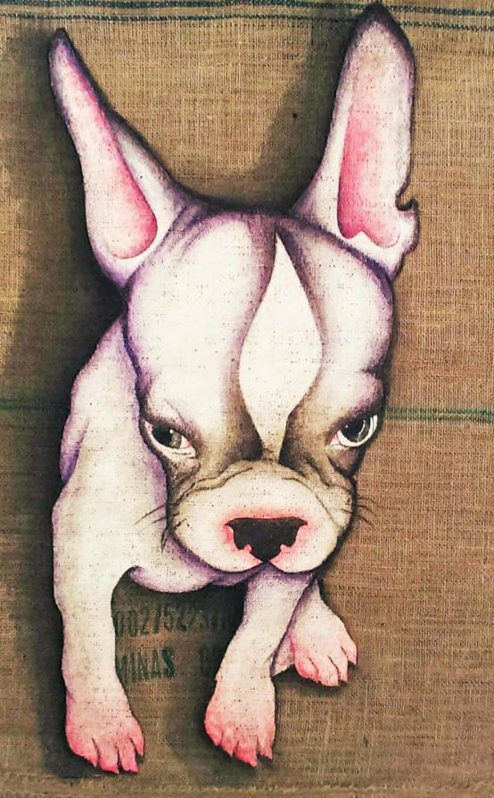 BJ, Dog No.1,  2013-14, acrylic on burlap, 100x70 cm