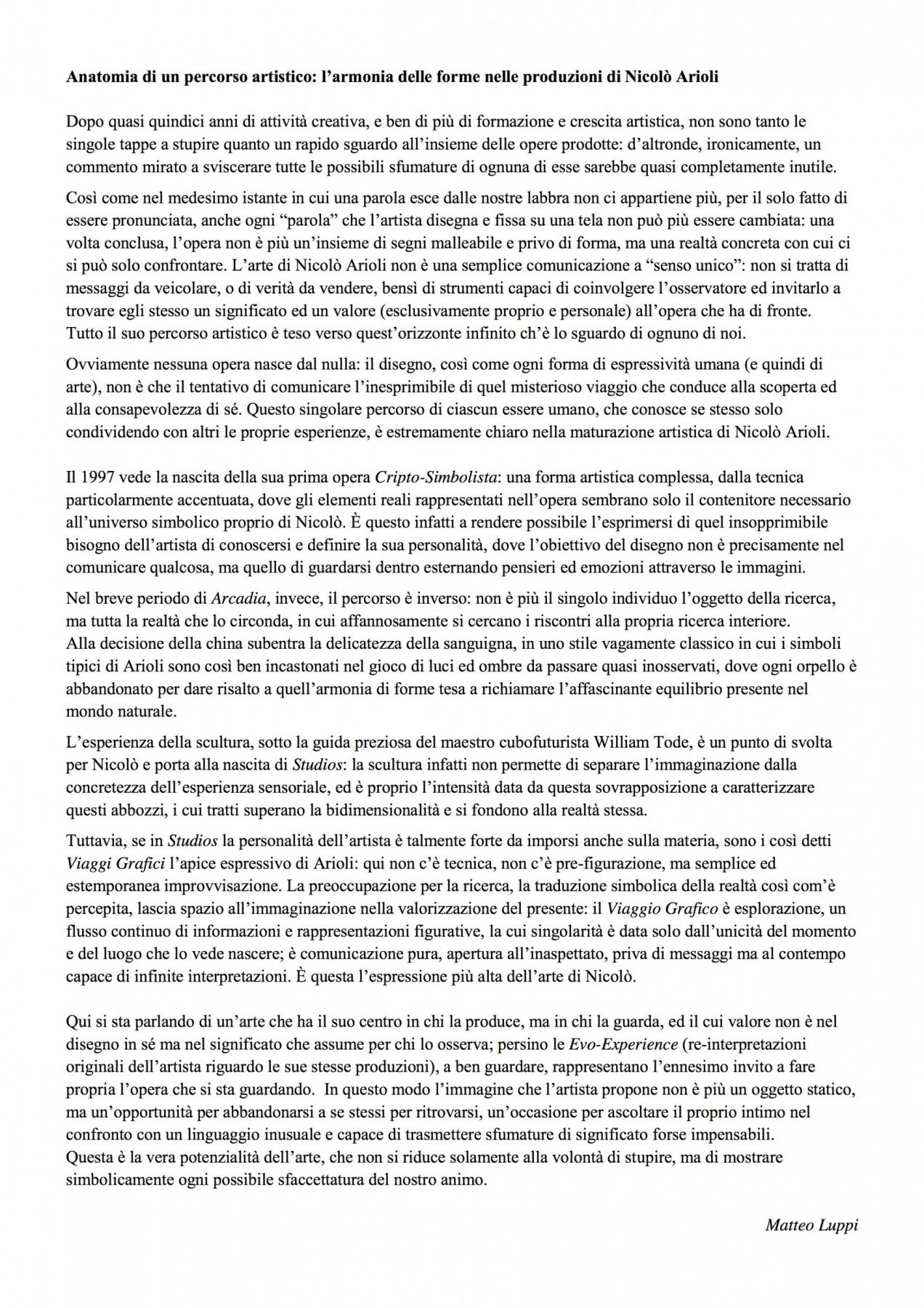 "Anatomia di un percorso artistico: l'armonia delle forme nelle produzioni di Nicolò Arioli"