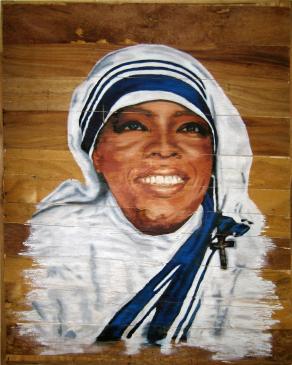 Oprah As The Mother Theresa of Suburbia, As Appeared To Me On A Piece Of Wood