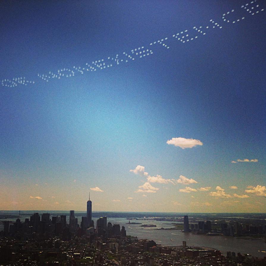 'Existence or Nonexistence', skywriting over New York City; from the project 'Severe Clear', 2014