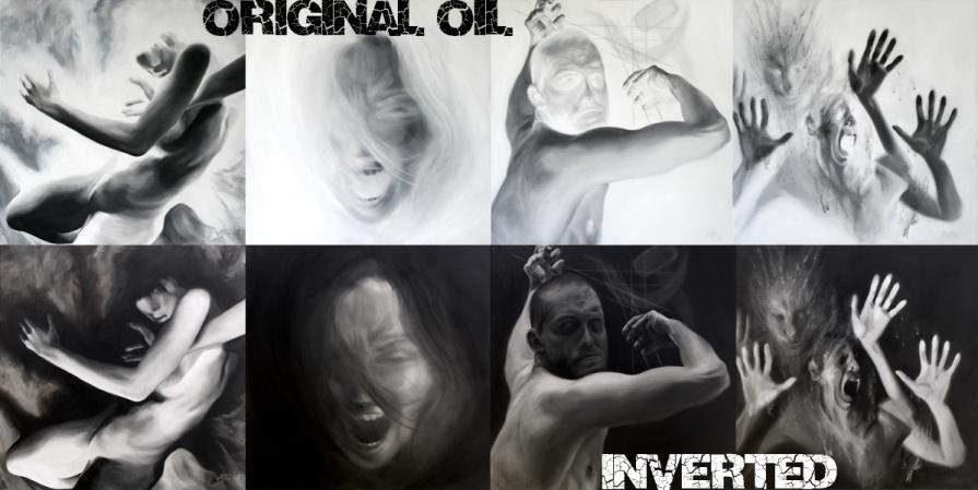 Collage of my white-black paintings and inverted version of it