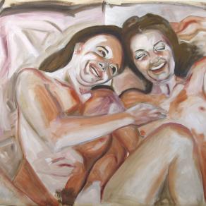 Two naked girls on the bed