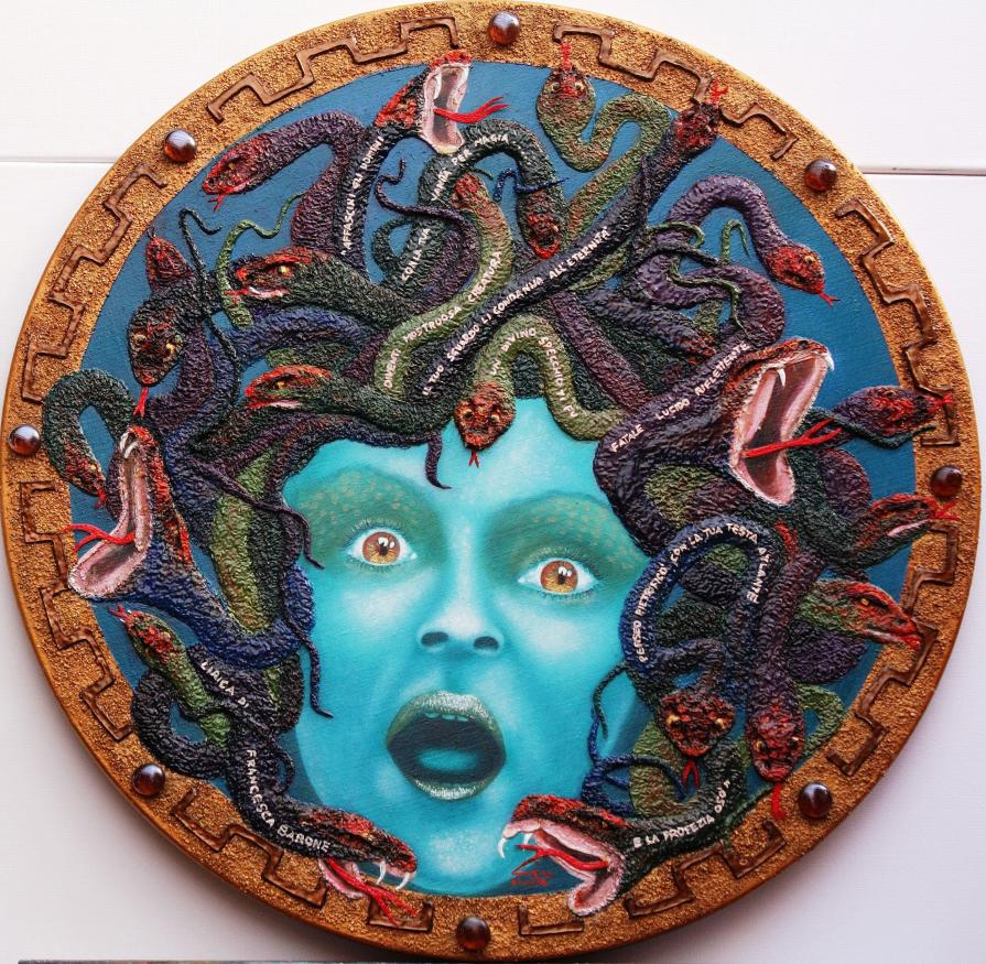 MEDUSA Pittoscultura olio e resine su tela diam. 60 2015 realizzato per la corrente artistico-letteraria Poesipittura lirica di Francesca Barone