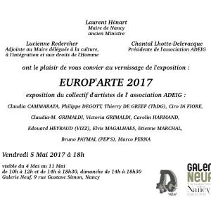 Invito all' Esposizione Europ' Art alla Galerie Neuf