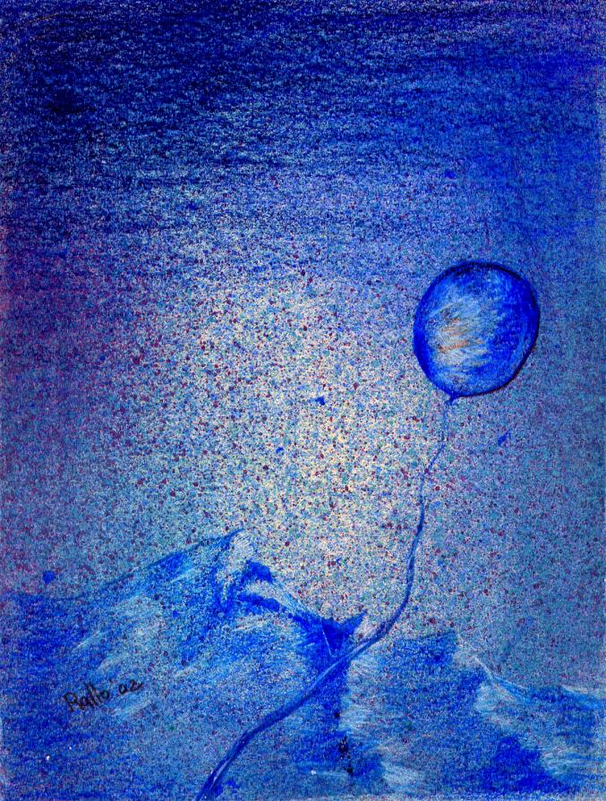 paesaggio in blu con palloncino