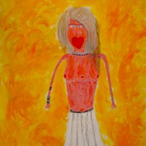 welcome woman with three tits mixed  media on cardboard cm 70 x 50 2015