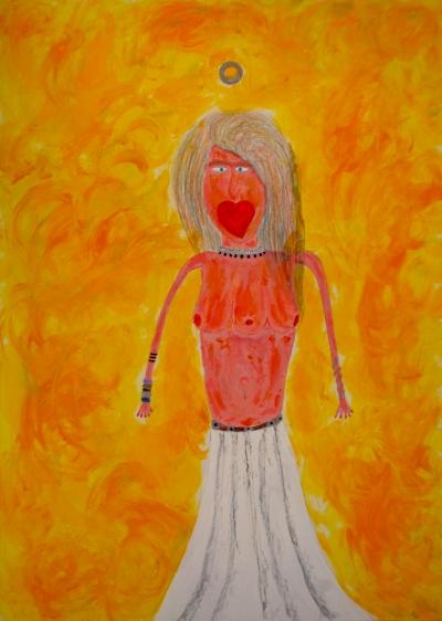 welcome woman with three tits mixed  media on cardboard cm 70 x 50 2015