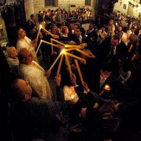 Candle burning  ceremony with the holy fire 