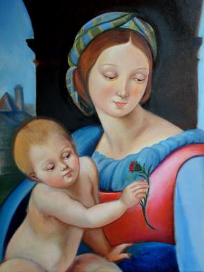 riproduzione -mia versione- di "Madonna Aldobrandini" di Raffaello