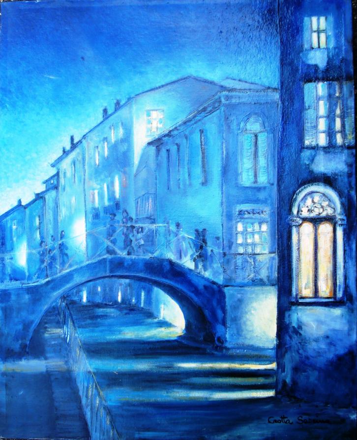 Sabrina Crotta (Italia) – Sul ponte a Venezia - olio tela  - 40 x 50