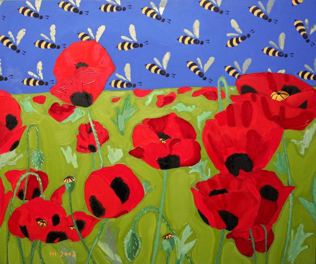 Poppies and bees