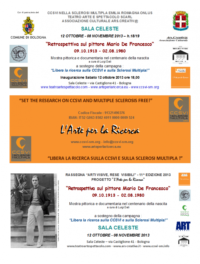 Locandina Mostra retrospettiva sul pittore Mario De Francesco - Sala Celeste Bologna