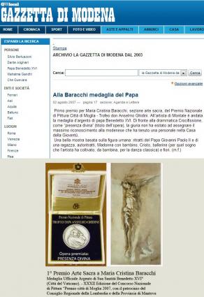 A Maria Cristina Baracchi Medaglia del Papa (La Gazzetta di Modena)