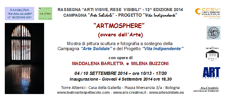 Invito Mostra di Maddalena Barletta e Milena Buzzoni "Artmosphere" a Bologna a Torre Alberici