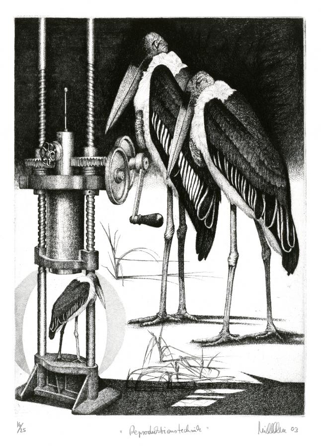 "Reproduktionstechnik".... "Reproduction", from the folder "Animal stories", Etching