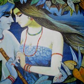 Beauty of Radha Krishna - abstract acrylic painting on canvas board