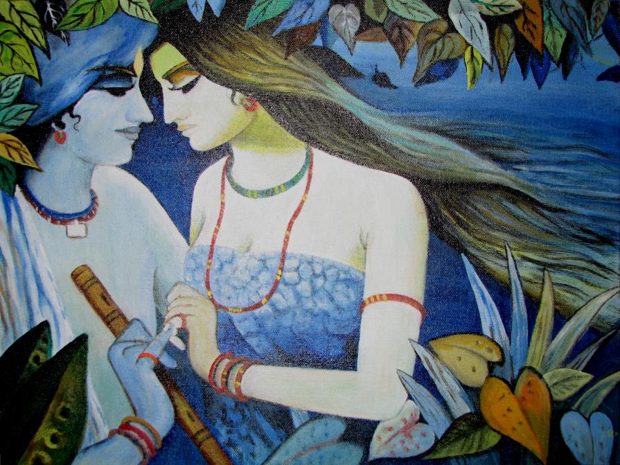 Beauty of Radha Krishna - abstract acrylic painting on canvas board