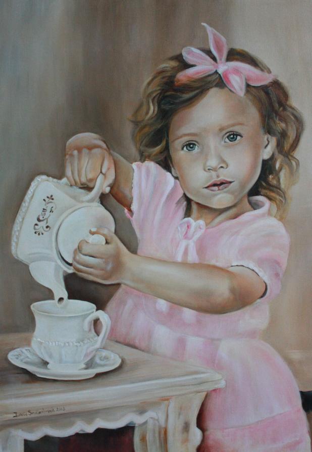 The girl  with the tea crockery