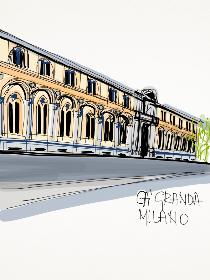 Croquis prospetto Ca' Granda, Milano