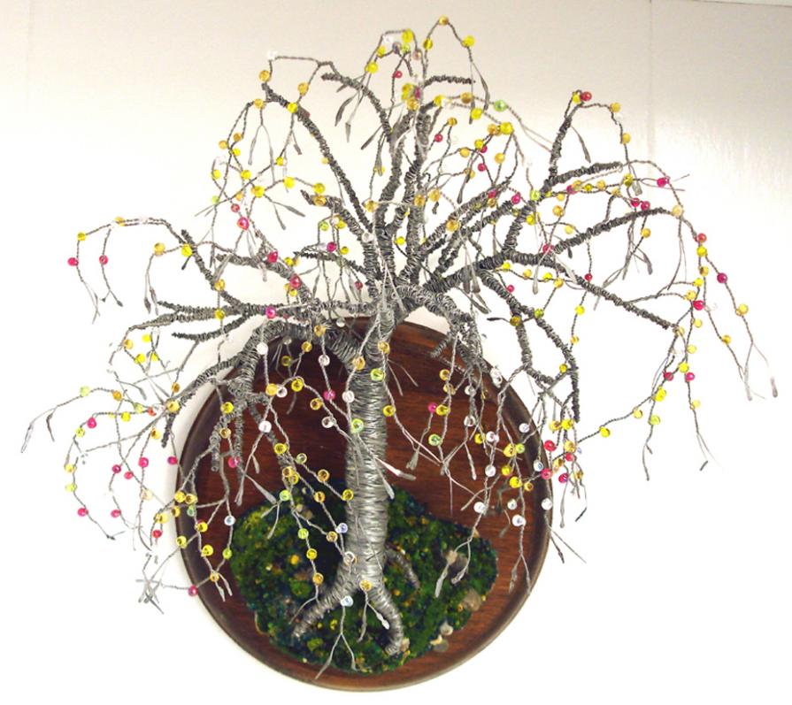 BEADED ON ROUND BASE  - Wall Art Sculpture 