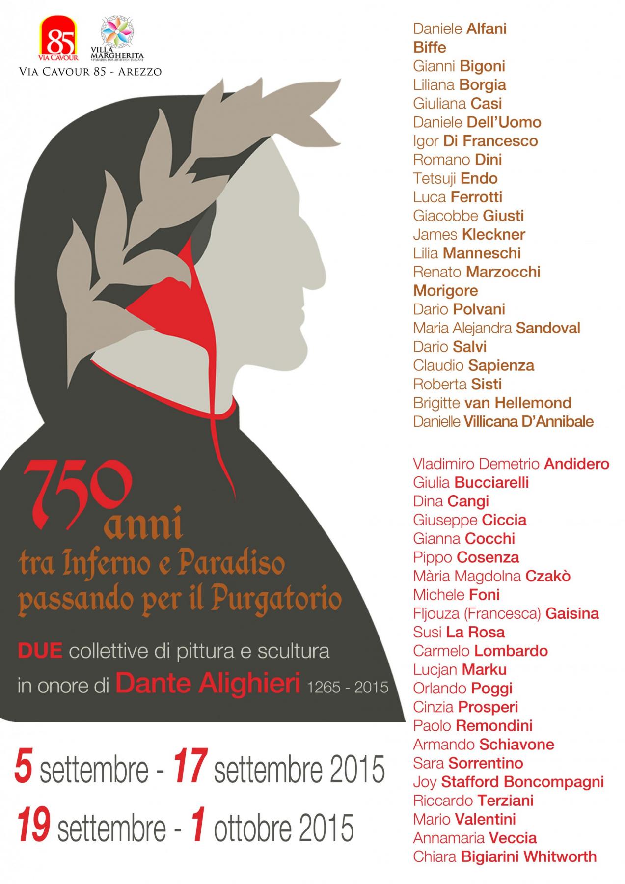 750 years between Inferno and Paradiso passing through Purgatorio –  two group exhibits of painting and sculpture in honor of Dante Alighieri  1265 - 2015