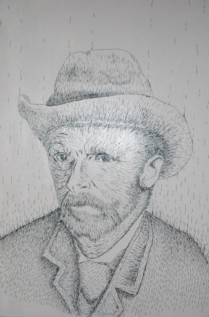 tributo a van gogh - smalto acrilico e graffette 80 x 120