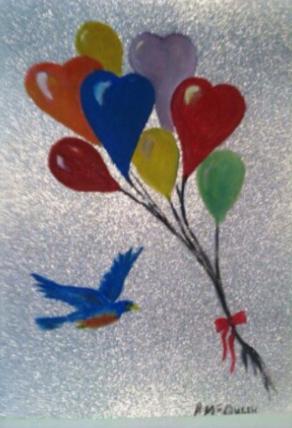 Bluebird Soaring with Balloons