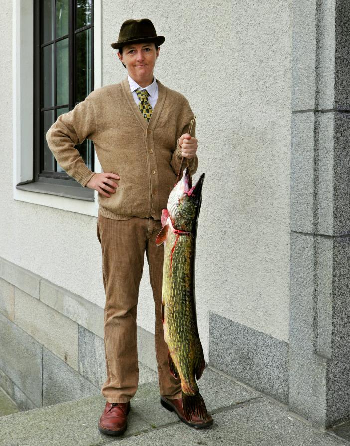 FIG. 07701 (TM)Forester Häggman and an eight-kilogram pike.  Year: 1955 (2015) Location: Mänttä