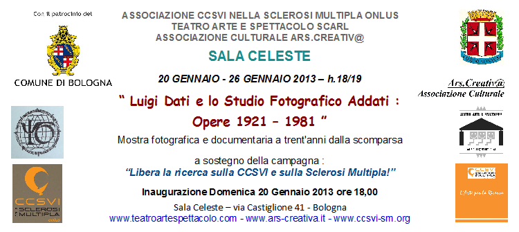 Invito Mostra retrospettiva di Luigi Dati - Studio Fotografico Addati in Sala Celeste per CCSVI-SM