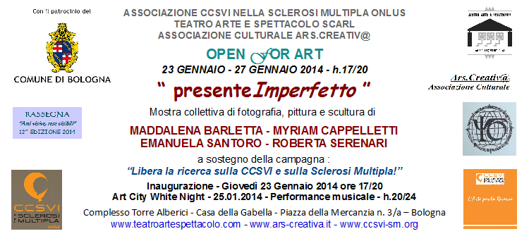 Invito Mostra collettiva "PresenteImperfetto" a Bologna alla Casa della Gabella di Torre Alberici