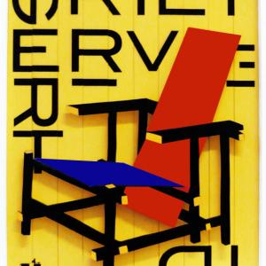 BLU RED CHAIR-omaggio a Gerrit Rietveld -70x68 opera 3D