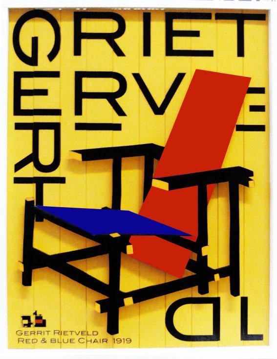 BLU RED CHAIR-omaggio a Gerrit Rietveld -70x68 opera 3D