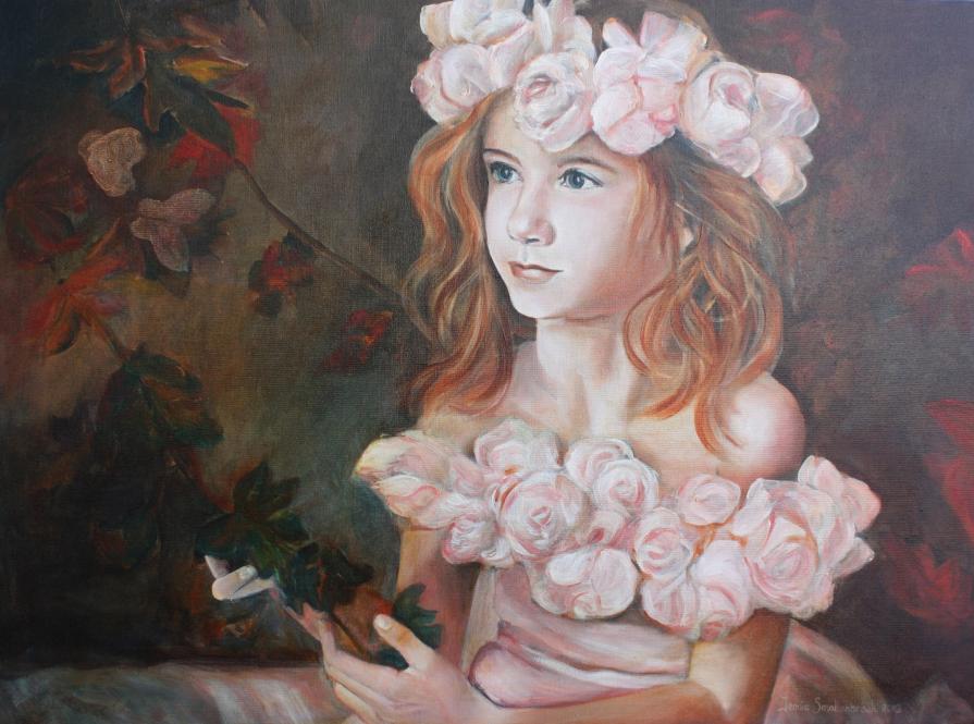 The girl with the pink roses