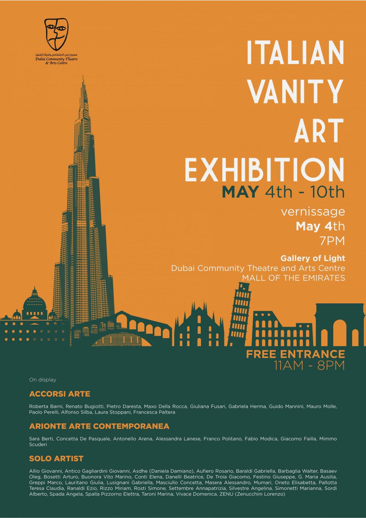 ITALIAN VANITY ART EXHIBITION  – Dubai Gallery of Light del Dubai Community Theatre & Arts Centre (DUCTAC) Mall Of The Emirates