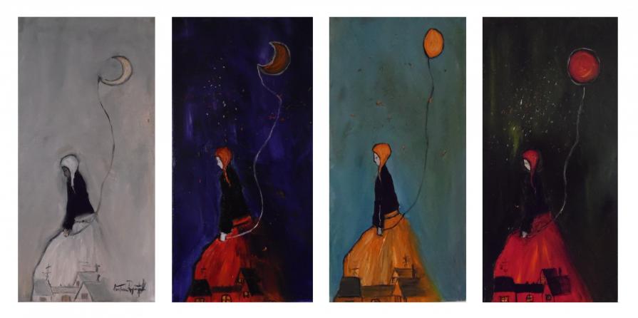 lady night 4x 60x30cm the series