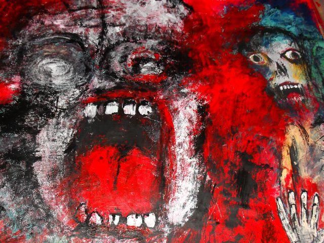 -Crying and pain. Guilt and morality- 160 x 160 cm Acryl auf Tuch 2011.