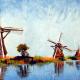 Paul De Haan (Italia) - Windmills - olio tavola legno - 60 x 30