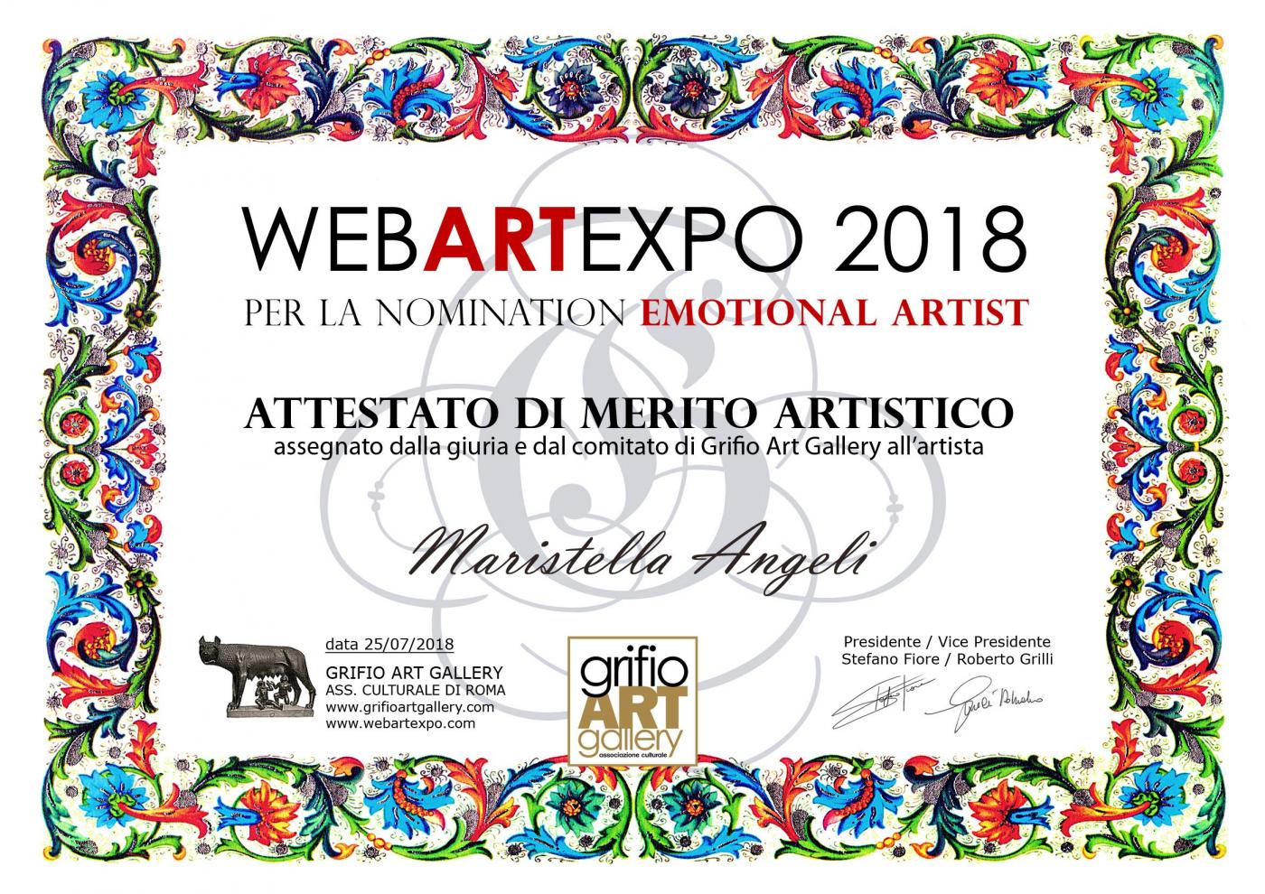 WebArtExpo 2018, Attestato di Merito Artistico