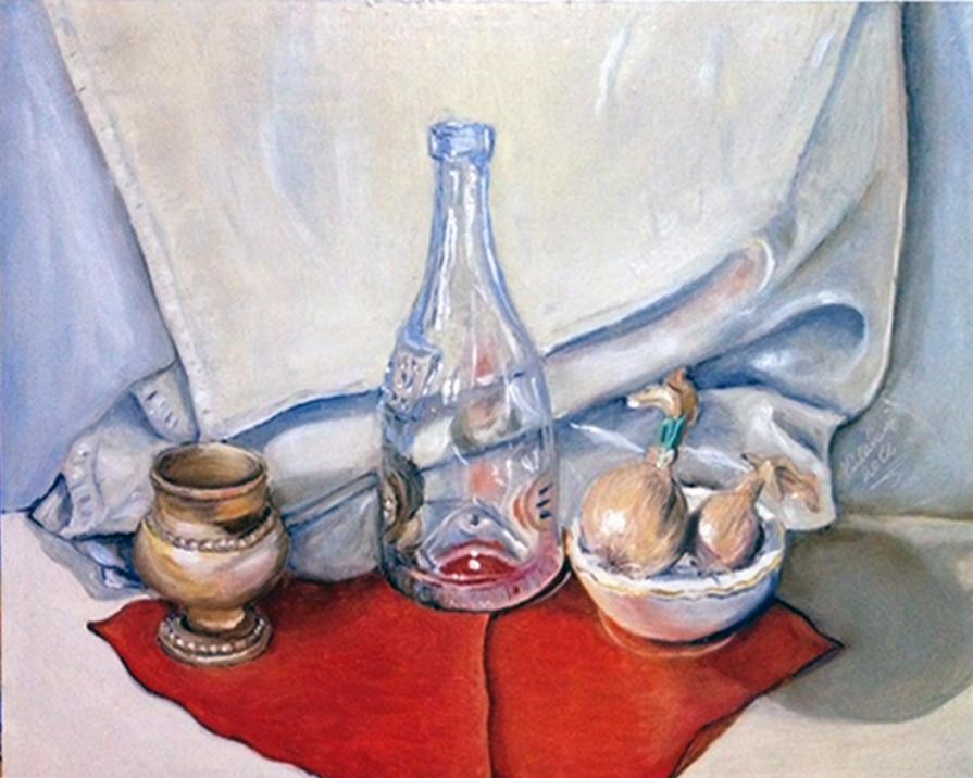 Still life on red canvas