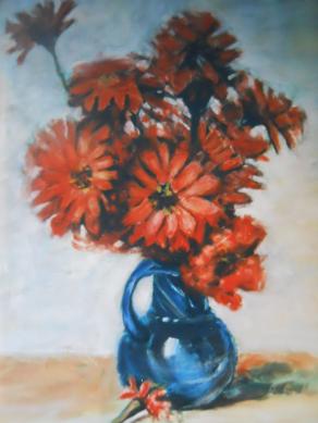 vaso vetro blu e fiori