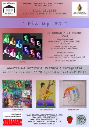 Locandina Mostra Collettiva Pin Up '80 in Sala Celeste Bologna