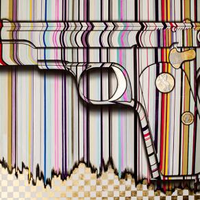 John Dillinger’s Colt .380 - 22 karat Gold and Copic Markers on 4×6 feet canvas