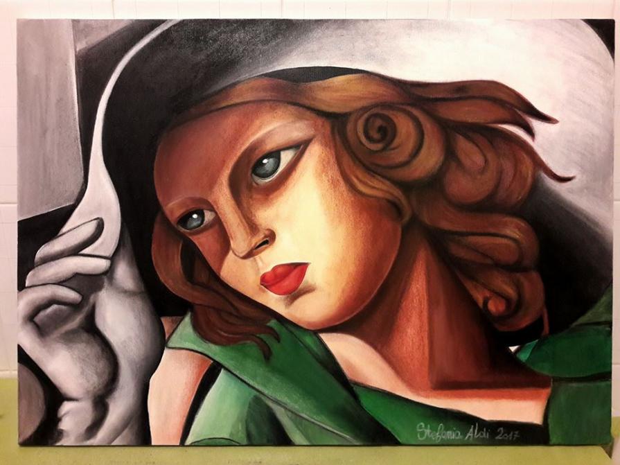 Particolare di copia di Young Lady with Gloves di Tamara De Lempicka