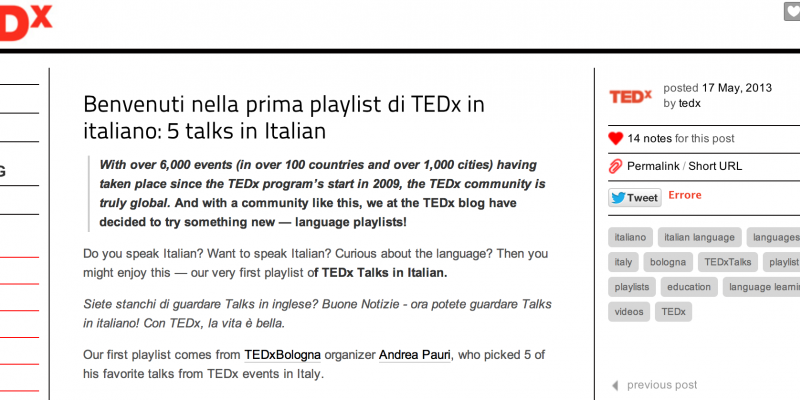 First Italian Playlist video TEDx