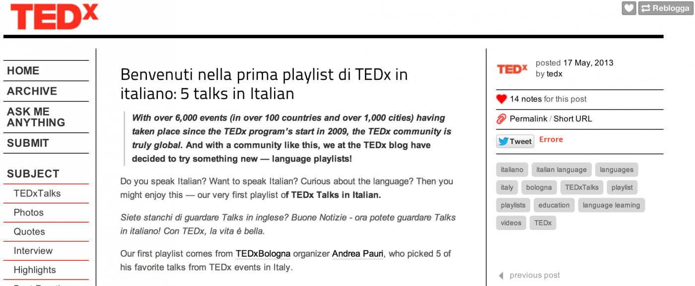 First Italian Playlist video TEDx