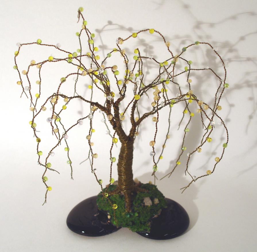 BEADED ON BLACK BASE - Wire Tree Sculpture 