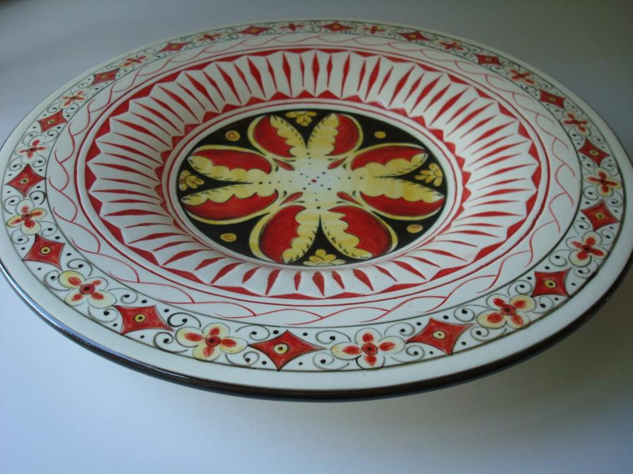 Carved black & red Moroccan platter